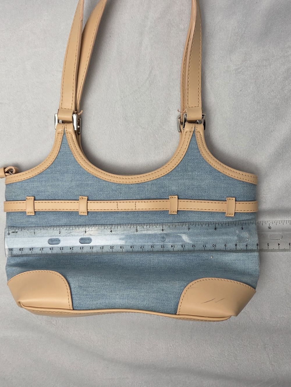 Y2k Denim and Beige Leather Shoulder Bag - Picture 4 of 4
